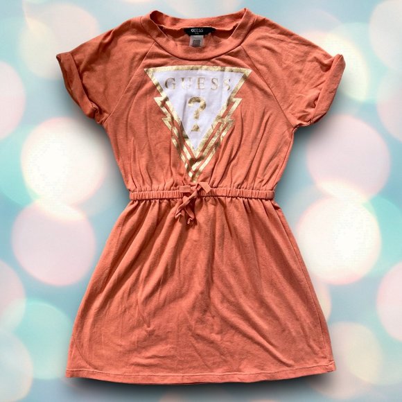 GUESS Girl’s Gold Glitter Stretchy Short Sleeve Tee Shirt Dress Size 5 - Picture 2 of 4